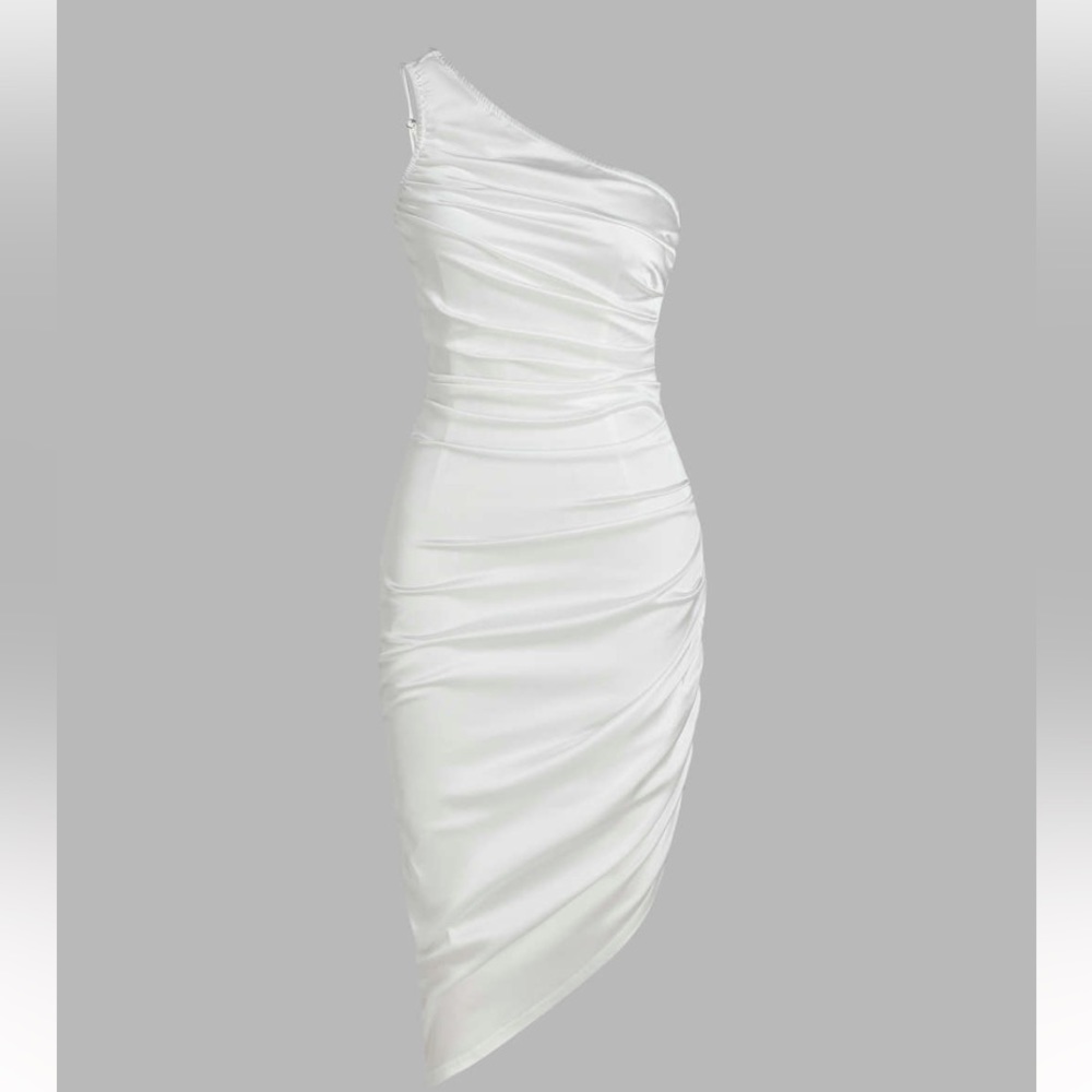 White Satin Asymmetrical Dress